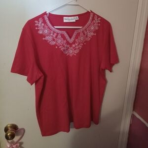 Women's Floral Embroidered Neckline Tshirt